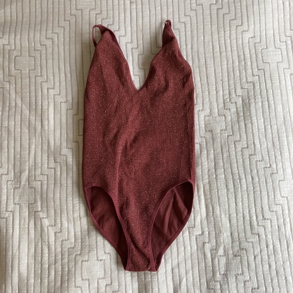 NEW Urban Outfitters, dark coral sparkly body suit - Picture 2 of 5